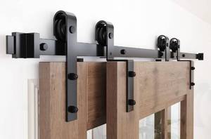 lot 16 image: ZEKOO 6 FT Single Track Bypass Barn Door Hardware Kit, Double Barn Door Hardware, for Overlapping Barn Door, Bypass Track, Low Ceiling (6 FT Single Track Bypass)