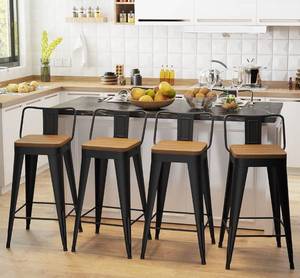lot 50 image: WENTMENT Set of 4- 30 Bar Stools- Black with Wooden Seat