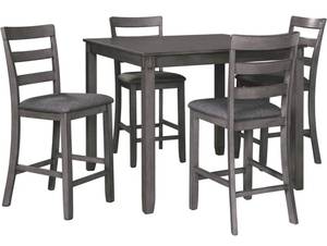 lot 81 image: Signature Design by Ashley Bridson 5 Piece Counter Height Dining Room Set, Includes Table & 4 Bar Stools, Gray
