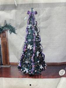 lot 88 image: NORTHLIGHT 6 Artificial Christmas Tree Pre-lit Purple and Silver Decorated Pop-Up Clear Lights