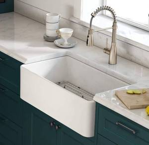 lot 6 image: GETPRO Farmhouse Sink 33 Inch Fireclay White Kitchen Sink Apron Front Large Deep Single Bowl Farm house Sink with Accessaries Stainless Steel Bottom Grid and Kitchen Sink Drain