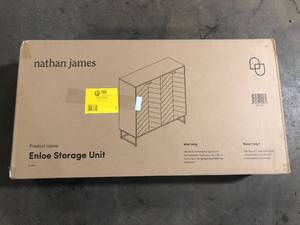 Nathan James Enloe White Frame with Brown Rustic Doors and Gold Base Free Standing Modern Storage Cabinet for Entryway or Living Room  Customer Returns See Pictures