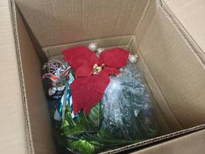 lot 108 image: Box of holiday floral picks and decor. All new never used.