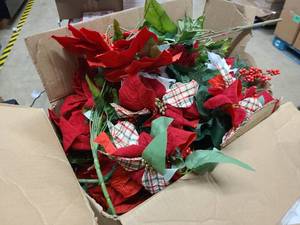 lot 115 image: Box packed full of Christmas and Winter themed floral faux picks