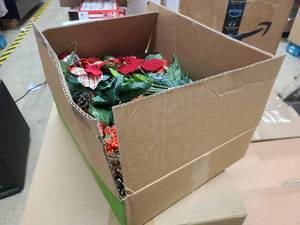 lot 118 image: Box packed full of Christmas and Winter themed floral faux picks