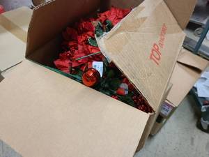 lot 119 image: Box packed full of Christmas and Winter themed floral faux picks