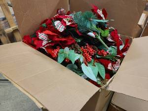 lot 121 image: Box packed full of Christmas and Winter themed floral faux picks