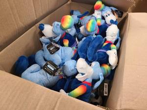 lot 138 image: Box full of Disney Rainbow themed collectable stuffed toys