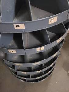 lot 154 image: 6 Layer Rotabin Storage rack system for sales or for tool sorting.