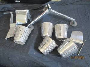 lot 67 image: Vintage Saladmaster food slicer with attachments