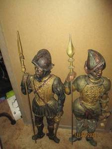 lot 30 image: Pair of Vintage Cast Iron Guards in Armor (made in Mexico)