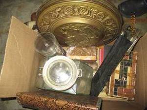 lot 97 image: Vintage No 2 Folding Hawkeye model C camera, tin wall decor, leather book cover and more
