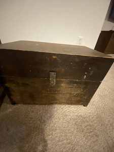 lot 28 image: Vintage Wood tool box 12-inches X 18-inches X 11-inches