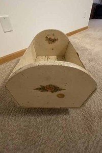 lot 32 image: Vintage Wooden Doll Cradle 18-inches x 12-inches