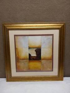 GILDED WOOD FRAMED MILTON A BLEIERNERE LANDSCAPE PAIR ABOVE DRESSER