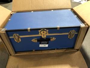 lot 7 image: Seward Trunk Seward Rover 30 in. Misty Blue Trunk with Wheels and Lock, 12.25 in H x 15.75 in D, Engineered Wood  Customer Returns See Pictures