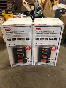 lot 11 image: Lot of 2 Keter 35 in. W x 74 in. H x 18 in. D Plastic Freestanding Cabinet in Black Customer Returns See Pictures