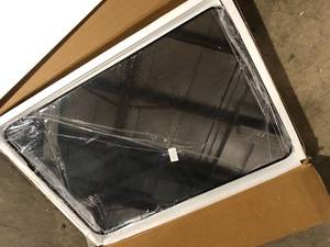 lot 41 image: XRAMFY 26 in. W x 38 in. H Rectangular Aluminum Alloy Framed Rounded Black Wall Mirror Customer Returns See Pictures