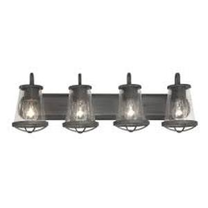 Lot of Home Decorators Collection Georgina 30 in. 4-Light Weathered Iron Industrial Rustic Vanity with Clear Seeded Glass Shades and Cage Accents  Customer Returns See Pictures