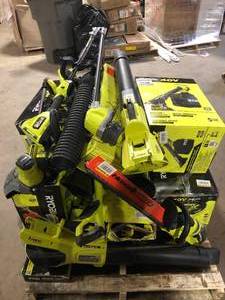 Pallet of Assorted Ryobi Lawn Care Items Various Models and Conditions Customer Returns See Pictures