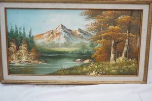 lot 86 image: oil on canvas mountain scene