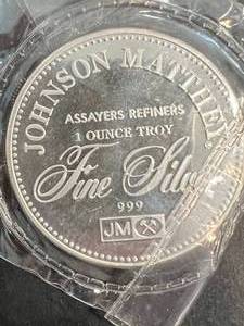 1 TROY OZ .999 FINE SILVER JOHNSON MATTHEY ROUND