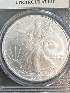 2005 AMERICAN SILVER EAGLE PCGS GEM BRILLIANT UNC
