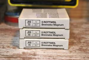 lot 16 image: Rottweil Brenneke .410 ga magnum. 3x5 shells (15 total)