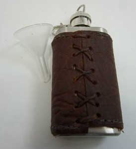 (5) Stocking Stuffers NEW Stainless Steel Mini Two-Ounce Leather Cased Hip Flask with KeychainFunnel...