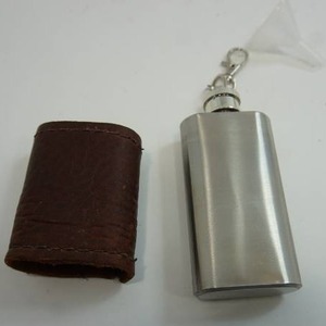 (5) Stocking Stuffers NEW Stainless Steel Mini Two-Ounce Leather Cased Hip Flask with KeychainFunnel...