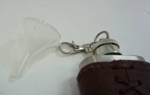 (5) Stocking Stuffers NEW Stainless Steel Mini Two-Ounce Leather Cased Hip Flask with KeychainFunnel...