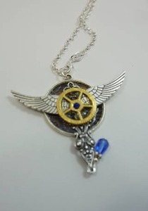 (15) Stocking Stuffers...Steampunk Gothic Harley Gear Wing Pattern Green(5) Black(5) Blue(5) Gem Medieval Victorian Unisex Brushed Antiqued Silver Gold Chain Necklace...