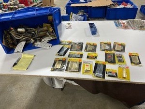 lot 19 image: BOX FULL OF HINGES & HINGE PINS