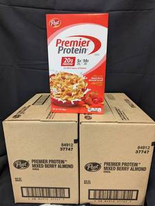 2 Cases of Post Premier Protein Cereal Mixed Berry Almond Flavor 16 Boxes Best By 82023