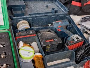 lot 127 image: Bosch Cordless Drill with Extra Bits, (2) Batteries, Charger, Case