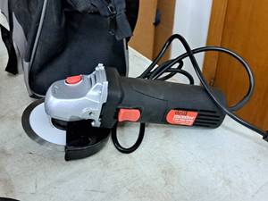 lot 130 image: Drill Master 4-12 Angle Grinder 69645 with Handle, Wrench and Tool Bag