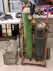 lot 12 image: Welder with Cart, Tool Box of Accessories