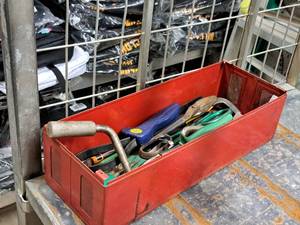lot 335 image: 17 Metal Tool Tray with Snips, Large Allen Wrench, Misc. Tools