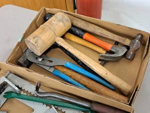 lot 375 image: Lot of (1 Box) Assorted Hammers, Mallets and Pliers
