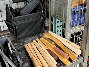 lot 379 image: 13 Tool Bag with Wood Replacement Handles