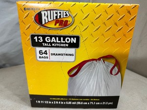 New Box of 64 Drawstring Trash Bags - 13 Gallon