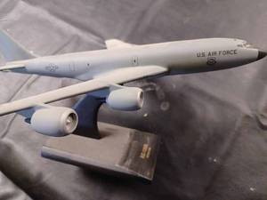 lot 30 image: Plastic KC-135R United States Air Force 1100th Scale Airplane - on a Wood Stand, Plane Measures 16-inches Long, 15.5-inches Wide Wing Tip to Wing Tip,