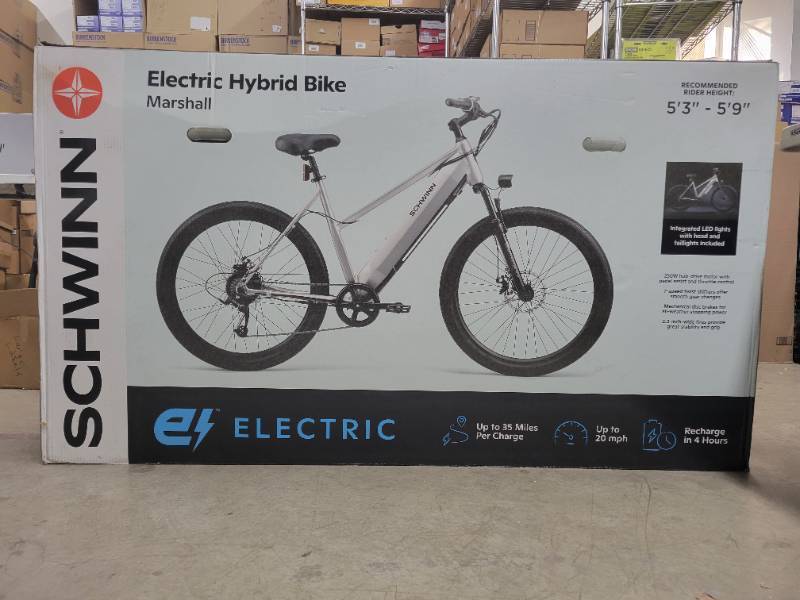 BRAND NEW IN BOX SCHWINN MARSHALL ELECTRIC HYBRID BIKE, SILVER - Rider Height 53 - 59 - Low Reserve of $700.00