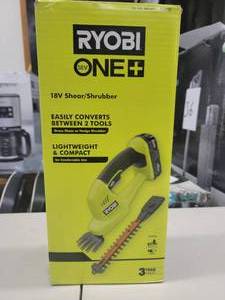 RYOBI ONE 18-Volt Lithium-Ion Cordless Grass Shear and Shrubber Trimmer - 1.3 Ah Battery and Charger Included, Tested, Works, May Be Slightly Used.