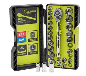 RYOBI 26-Piece 14 in. Drive Ratchet and Socket Set, NEW