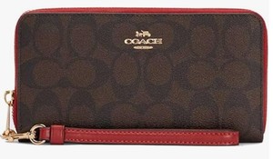 Coach (Authentic) Accordion Zip Wallet Wristlet Strap (IMBrown 1941 Red), NEW