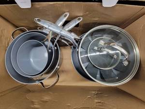 GreenPan Valencia Pro Hard Anodized Healthy Ceramic Nonstick 11 Piece Cookware Pots and Pans Set, PFAS-Free, Induction, Dishwasher Safe, Oven Safe, Gray - NEW