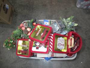 lot 143 image: Large Tote FULL of Christmas ItemsDecor