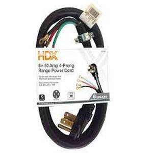 lot 54 image: HDX 6 ft. 64 50 Amp 4-Prong Range Power Cord, Black
