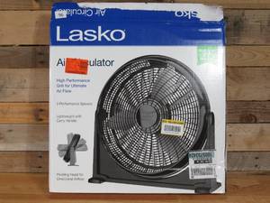 lot 97 image: Lasko 20 in. 3 Speeds Floor Fan in Black with 90 Degrees Tilt Adjustment, Built-In Carry Handle, Wall Mountable